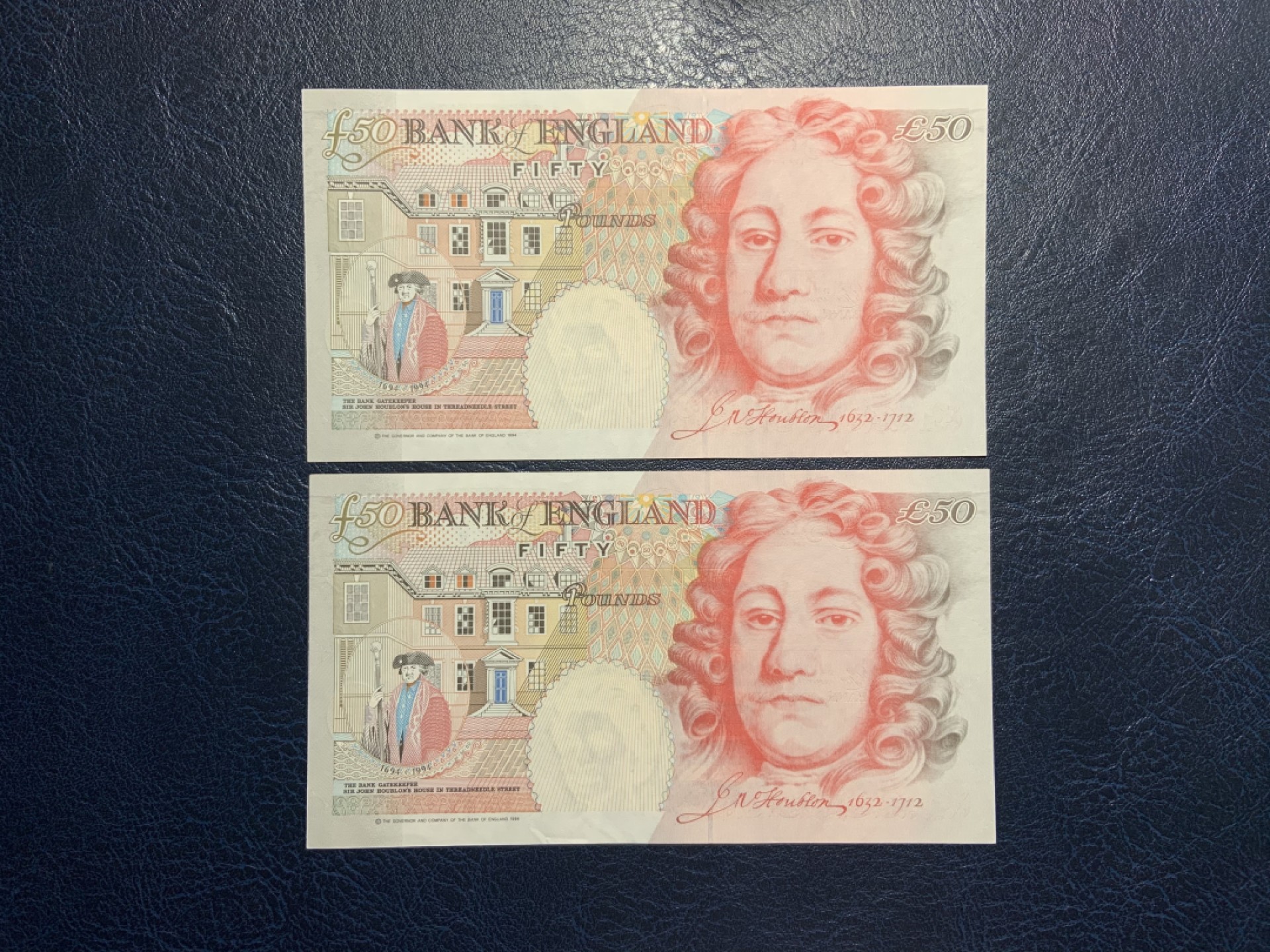 收藏联盟Quantum Auction 第223期拍卖 英国1994年50镑两连号 品相UNC-UNC- 细节如图 