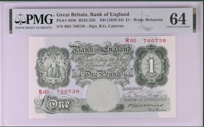 收藏联盟Quantum Auction 第223期拍卖 - 英国1929-34年1镑 PMG64 号码无4 早期年份