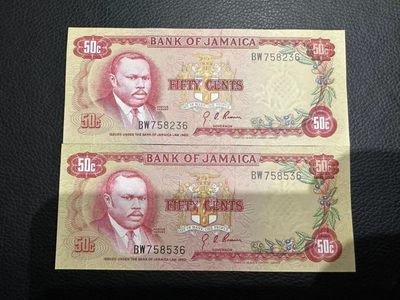 《外钞收藏家》第二百二十九期 - 1960年牙买加50 两张一起 全新 有潮