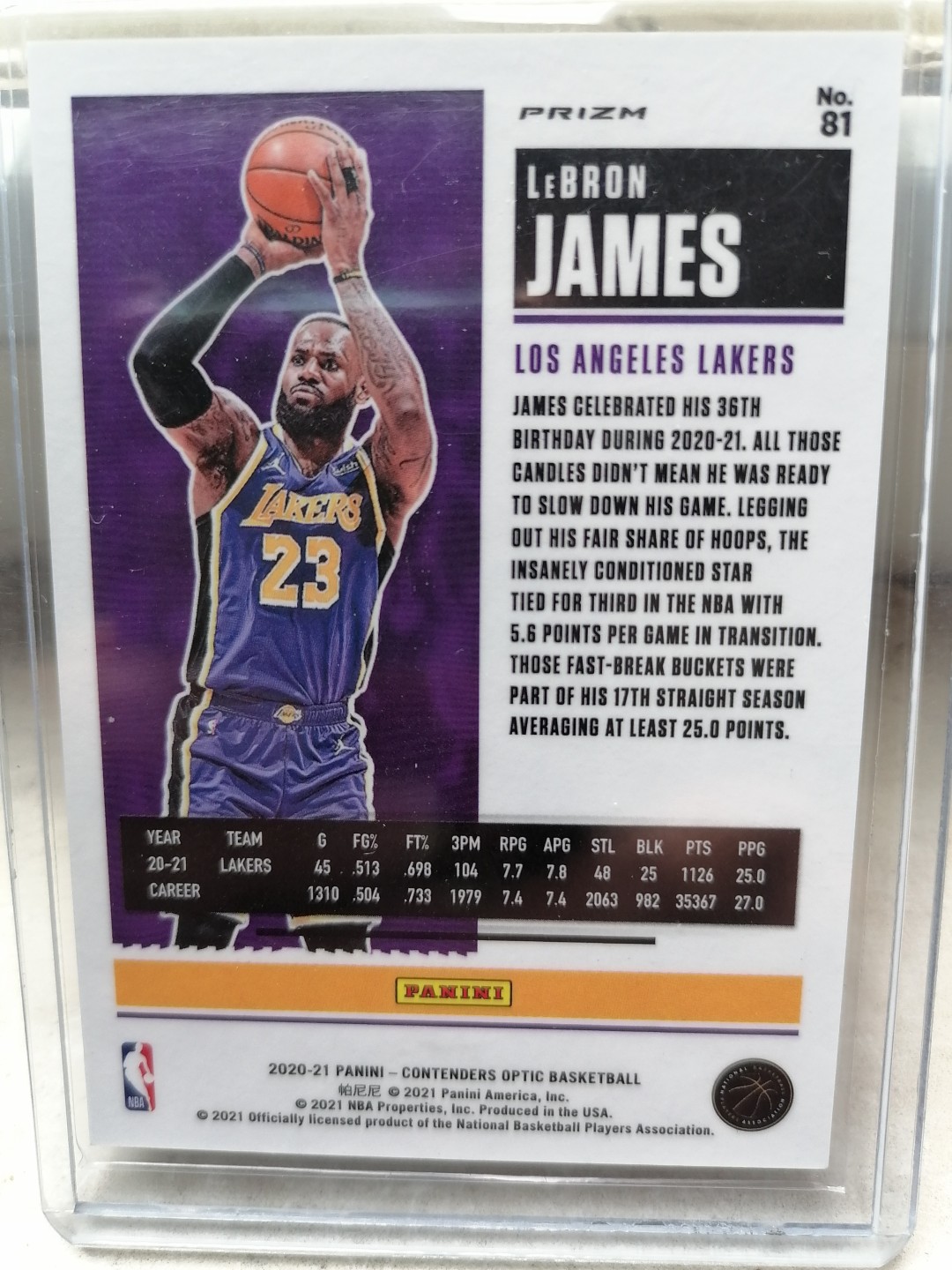 球星卡专场 2020-21-PANINI-球票OP-BASKETBALL-81一洛杉矶湖人一勒布朗詹姆斯