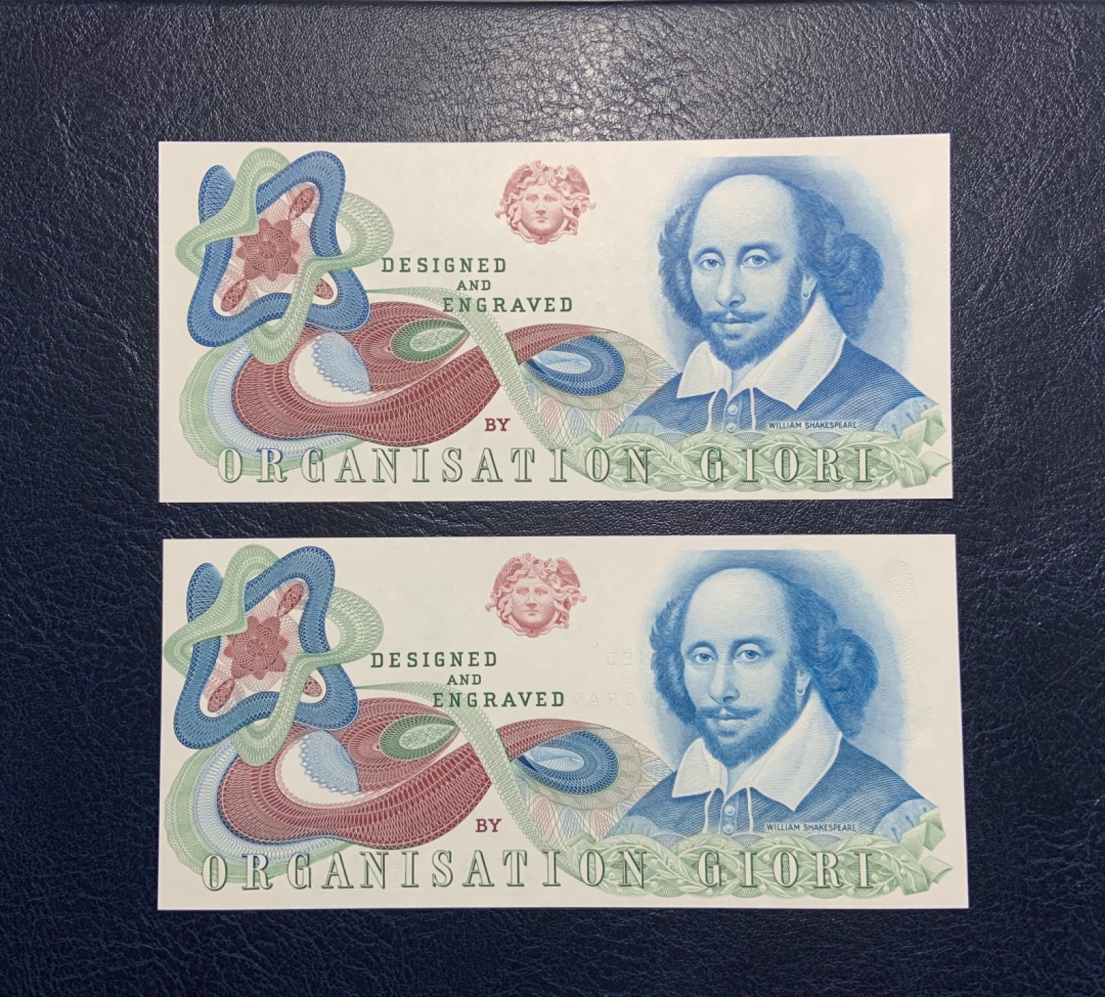 收藏联盟Quantum Auction 第223期拍卖 莎士比亚纪念测试钞一对 品相全新UNC 双面雕刻