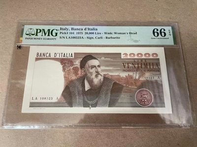 【Blue Auction】✨世界纸币精拍第275期【精】 - 【无47】意大利 1975年20000里拉 PMG66EPQ 经典提香 
