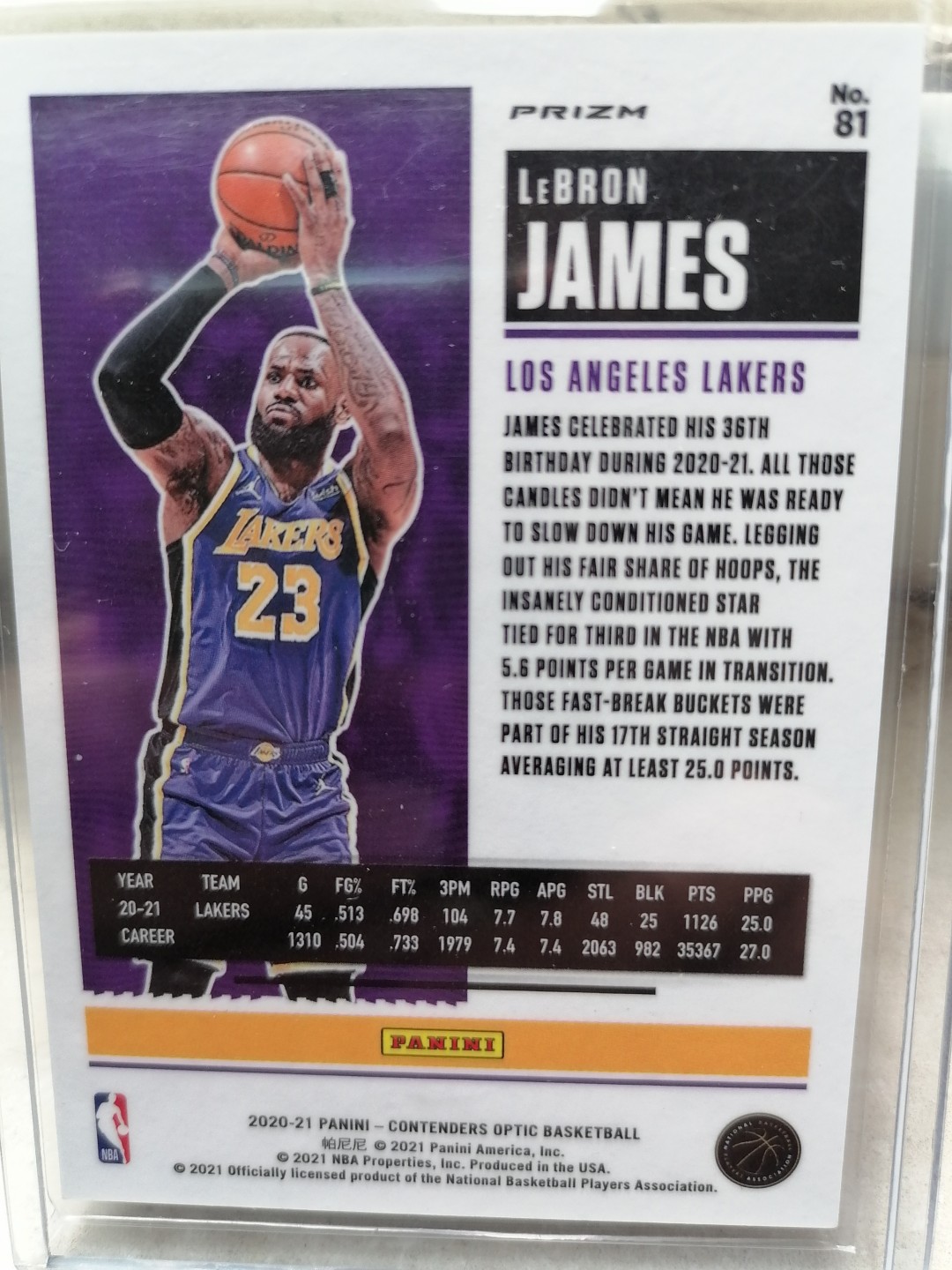 球星卡专场 2020-21-PANINI-球票OP-BASKETBALL-81一洛杉矶湖人一勒布朗詹姆斯