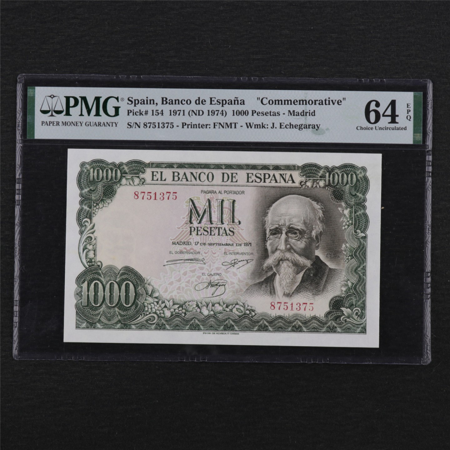 【亘邦集藏】第145期拍卖 1971年 西班牙1000比塞塔 PMG 64EPQ 8751375