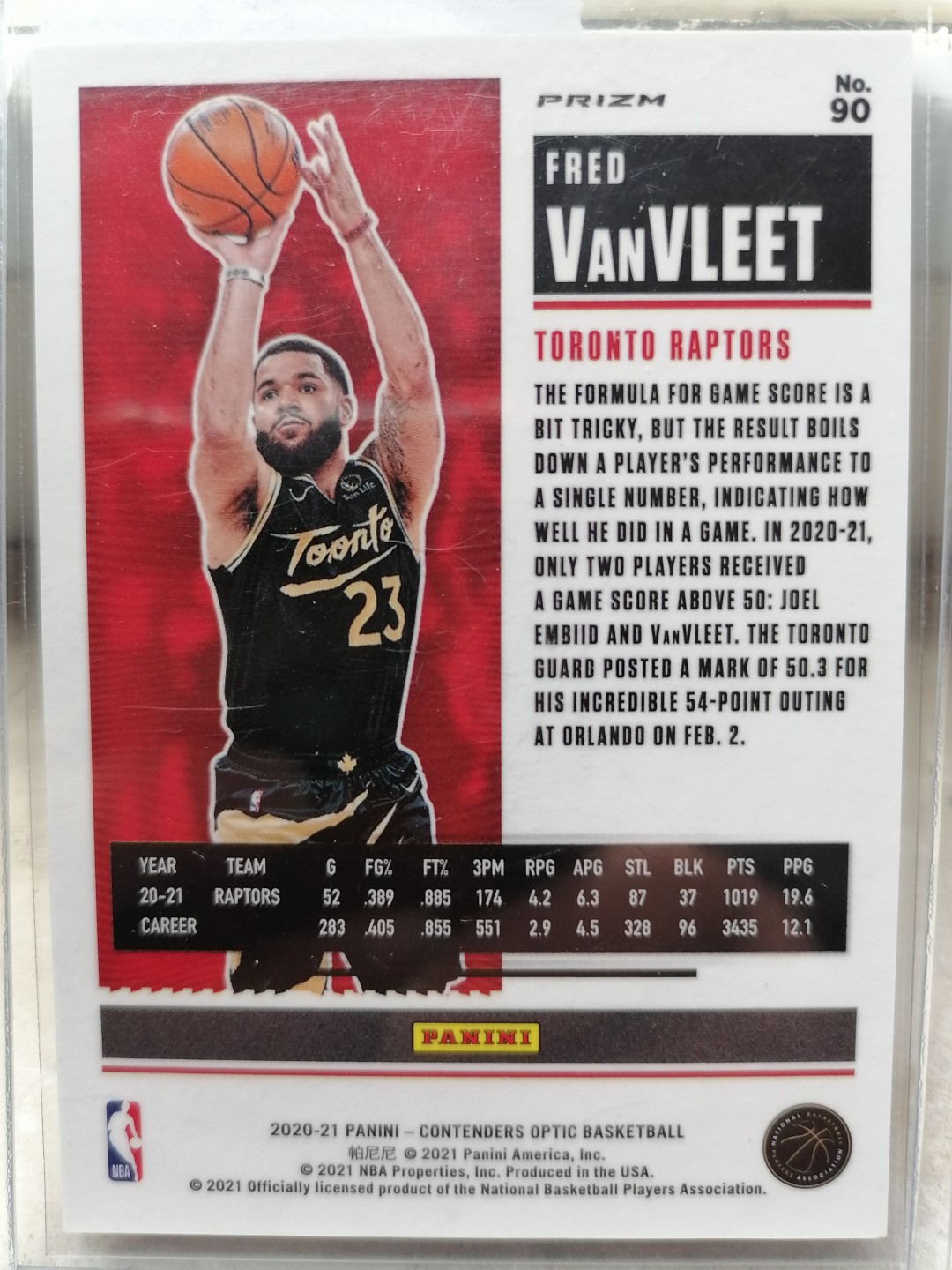 球星卡专场 2020-21-PANINI一球票一OP-BASKETBALL一90一多伦多猛龙一弗雷德 范弗利特