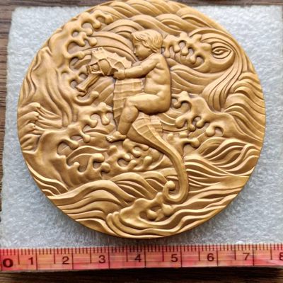 【淘币小摊】第六十拍 十连拍之四 奖章铜章场  满百包邮 - 日本1975年冲绳海洋博览会70mm纪念大铜章 骑海马的少年