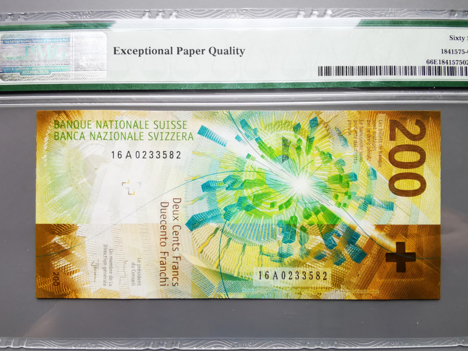 《崇甫堂》-PMG评级世界纸钞专场V 2016年 瑞士新版200瑞士法郎 首发冠16A PMG-66