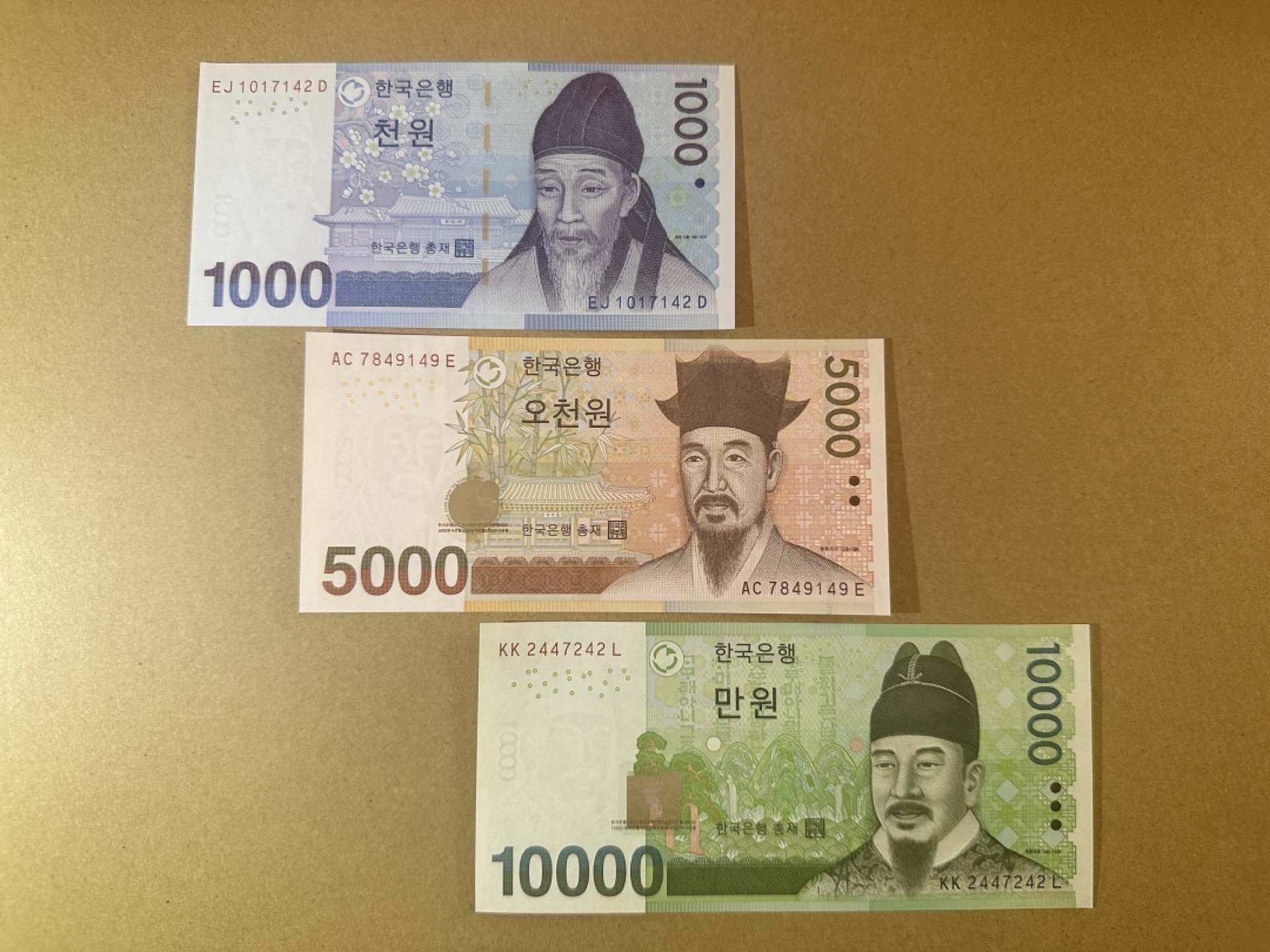 《张总收藏》86期——外币荟萃 韩国1000、5000、10000元3张 UNC 2006年版