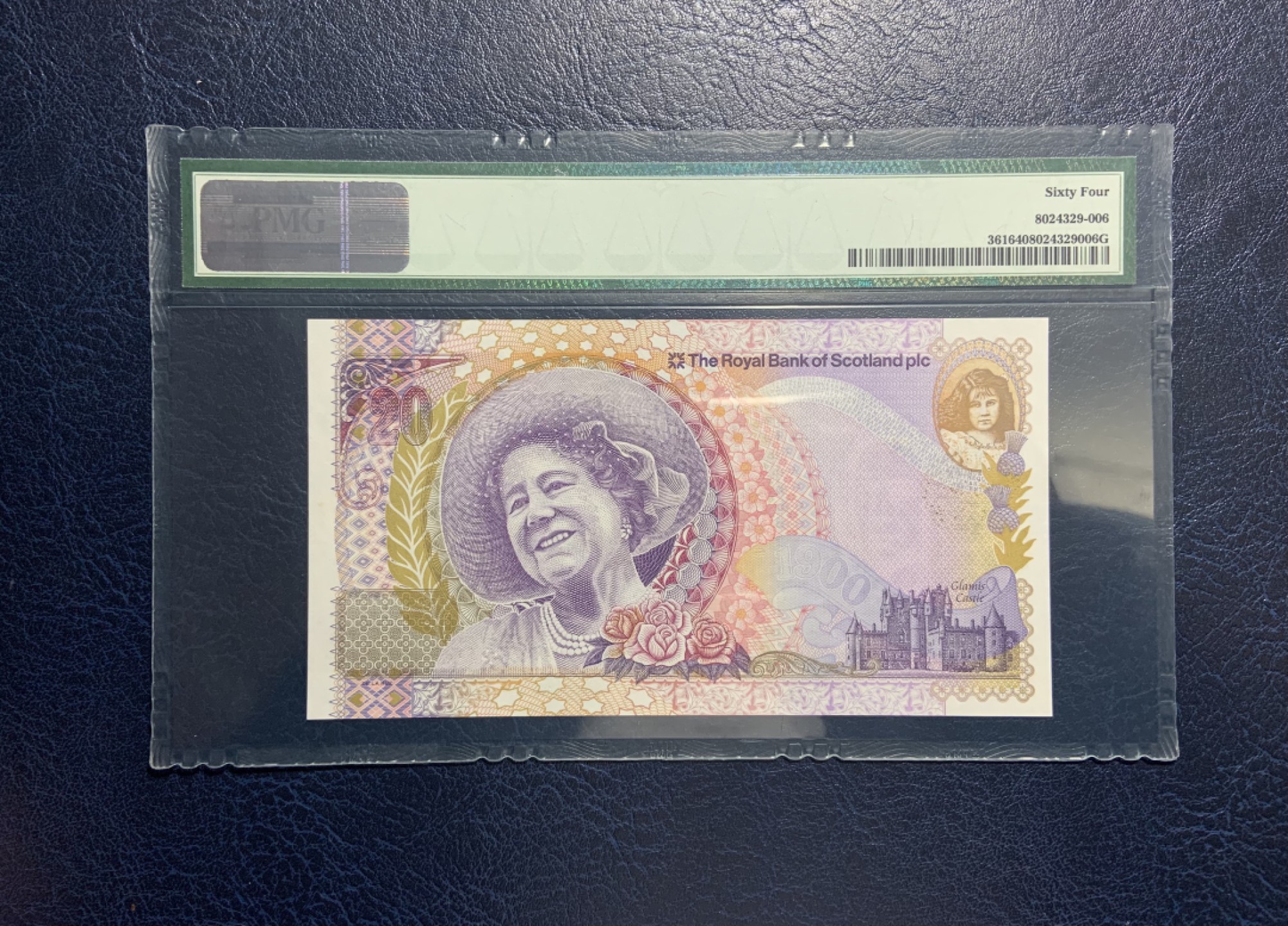 收藏联盟Quantum Auction 第224期拍卖 苏格兰2000年20镑王太后生日纪念钞 PMG64