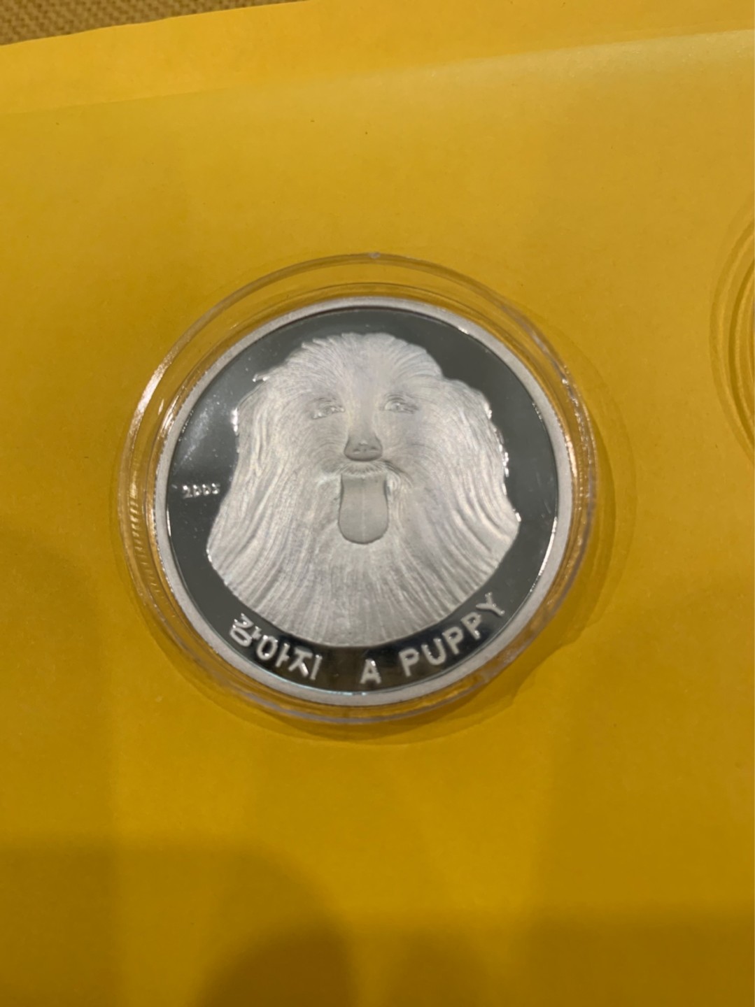 2005 小狗 高浮雕工艺 很丑 但是丑的有特色 背面有划痕 品相一般  朝鲜 1盎司 纯银