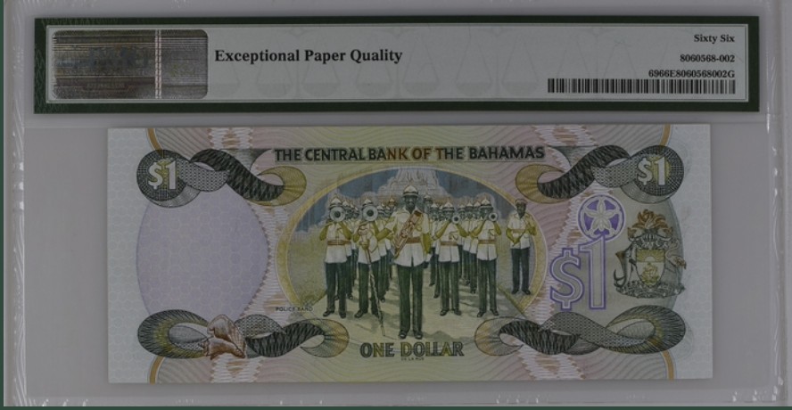 收藏联盟Quantum Auction 第224期拍卖 巴哈马群岛2001年1元 PMG66