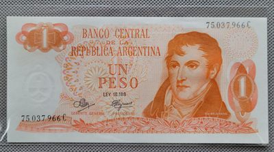 南美和北美桁架 - 阿根廷 – 1 比索 UNC 1970- P287/3 C， 签名 - R.A. 曼奇尼和 C.S. 布里尼奥内，