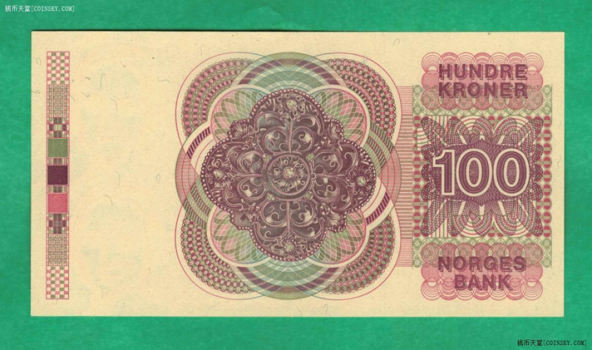 挪威1994年100克朗 222豹子头 P-43e 欧洲纸币 实物图 UNC