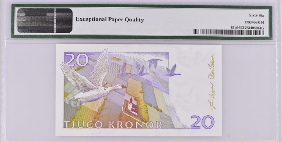 收藏联盟Quantum Auction 第224期拍卖 瑞典2003-05年20克朗 PMG66