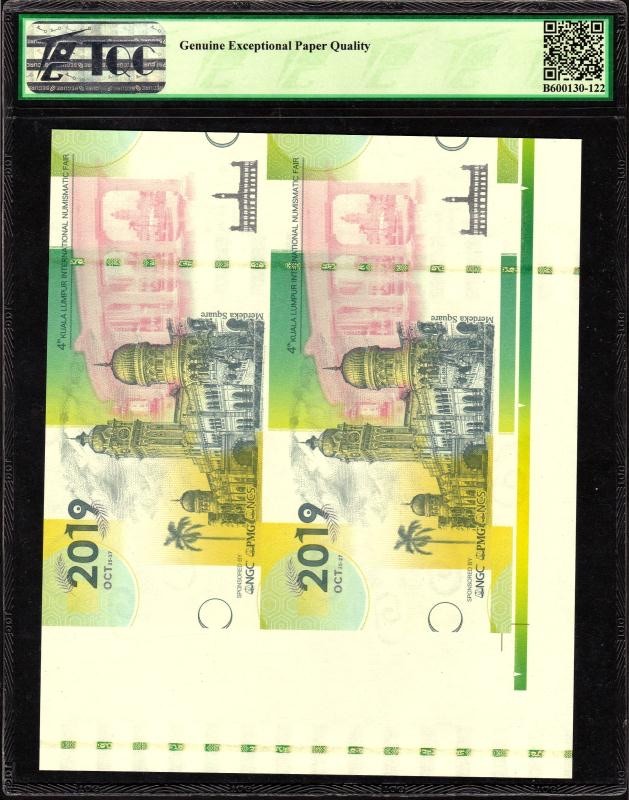 收藏联盟Quantum Auction 第224期拍卖 马来西亚2019年吉隆坡币展纪念券两连体 TQG67 少见保留白边