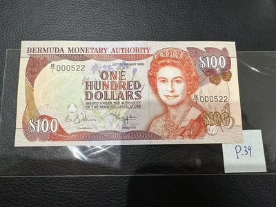 《外钞收藏家》第二百三十期英国女王专场（百慕大与东加勒比） - 百慕大1989年100元，522号券	P39 全新UNC