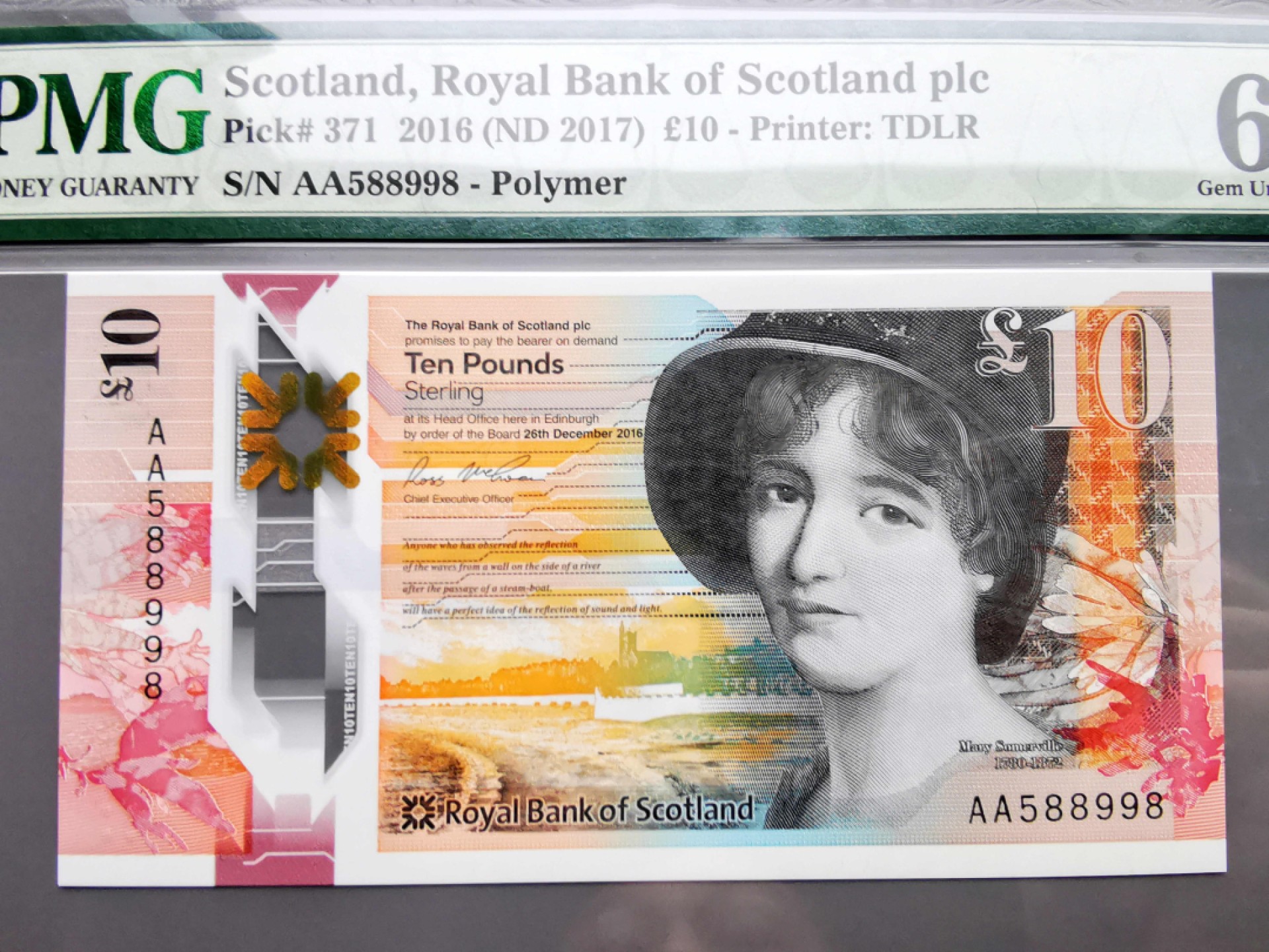 《崇甫堂》-PMG评级世界纸钞专场V 英国 2017年 AA字冠首发 苏格兰皇家银行10镑 PMG-66 Pick:371