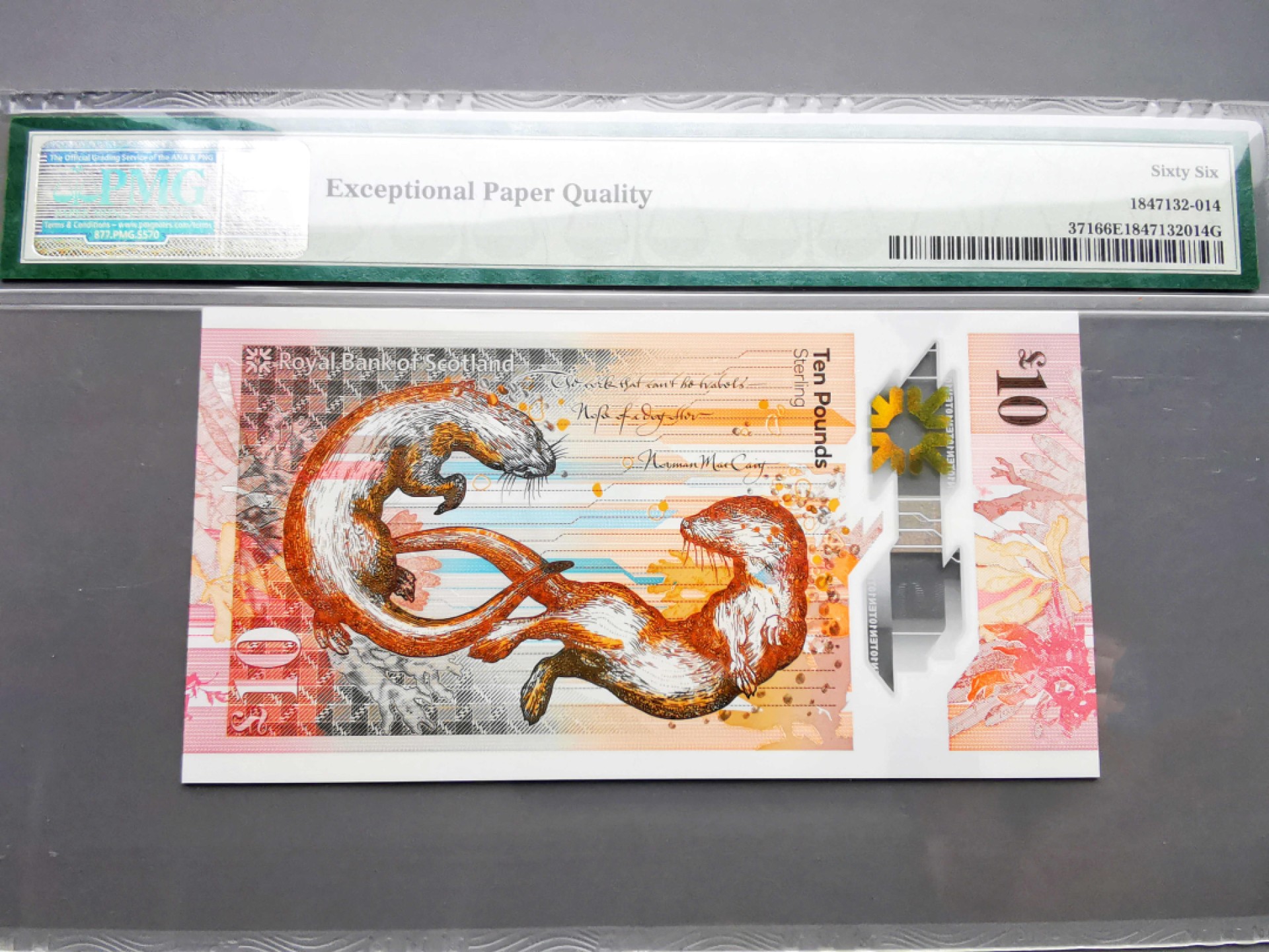 《崇甫堂》-PMG评级世界纸钞专场V 英国 2017年 AA字冠首发 苏格兰皇家银行10镑 PMG-66 Pick:371