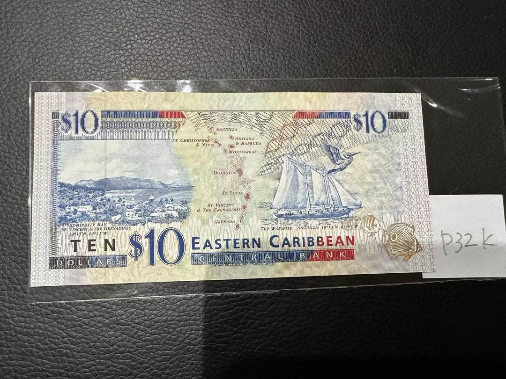 《外钞收藏家》第二百三十期英国女王专场（百慕大与东加勒比） 东加勒比1994年版10元，后缀K（圣基茨）	P32k 全新UNC