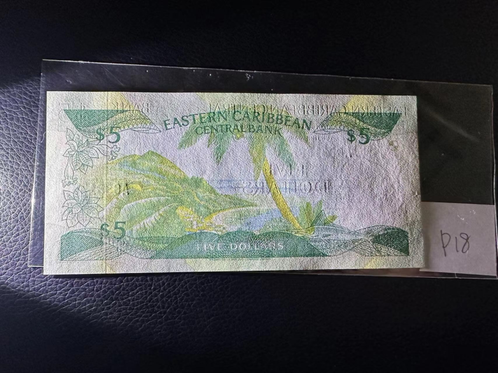 《外钞收藏家》第二百三十期英国女王专场（百慕大与东加勒比） 东加勒比中央银行第一版5元，后缀K（圣基茨）	P18 全新UNC