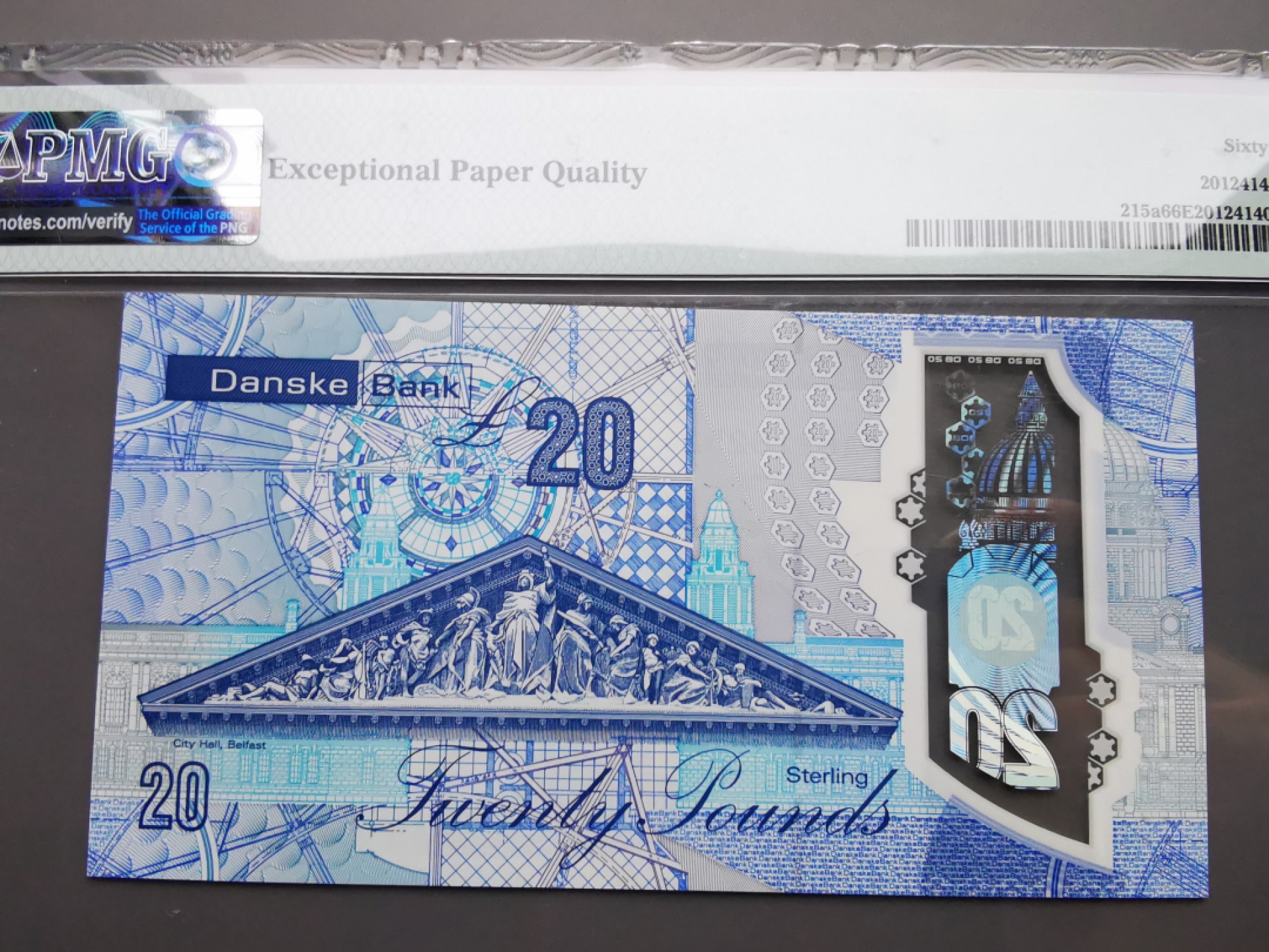 《崇甫堂》-PMG评级世界纸钞专场V 英国 2019年 AA字冠首发 丹斯克银行20镑 PMG-66 Pick:215a