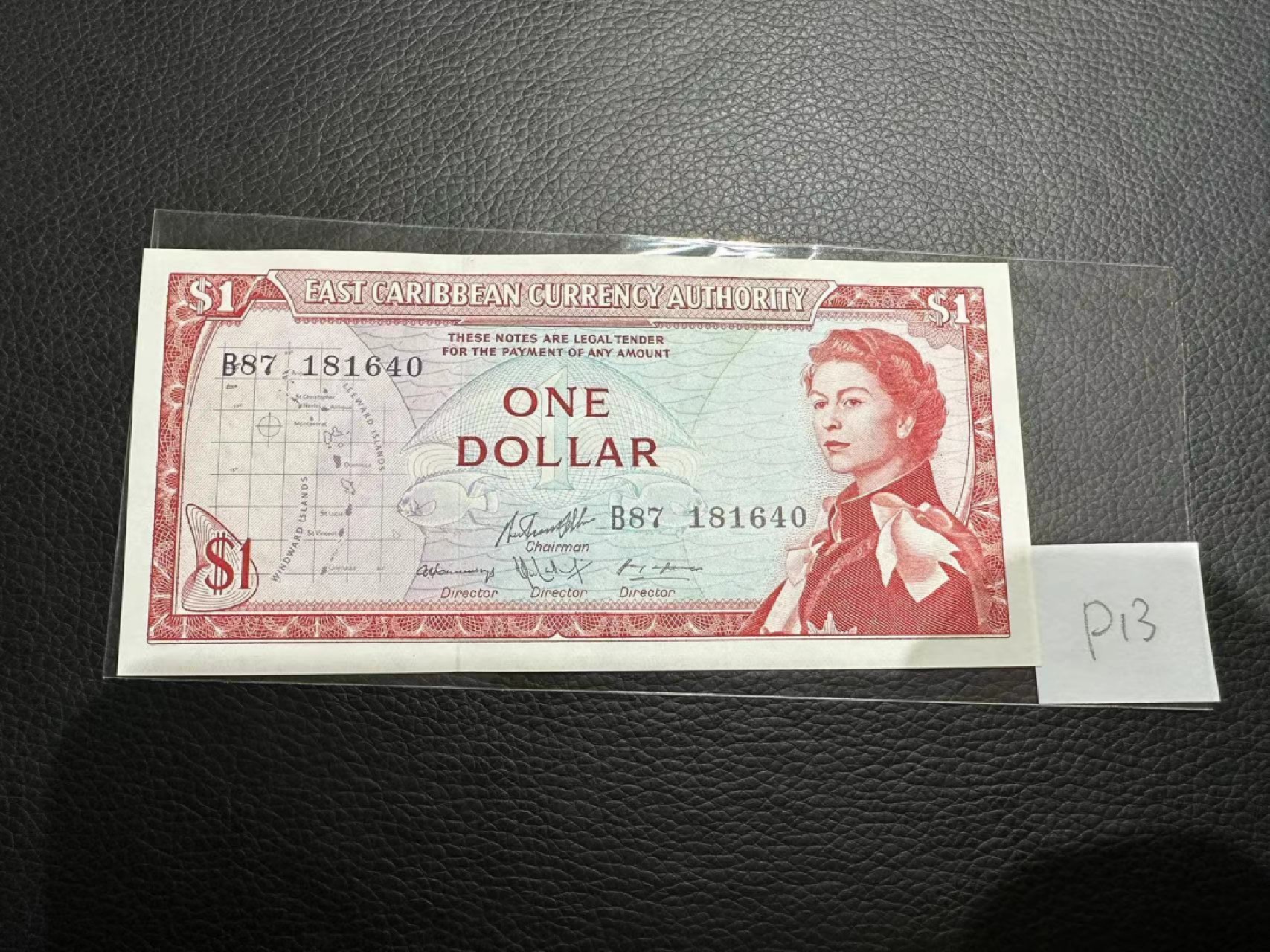 《外钞收藏家》第二百三十期英国女王专场（百慕大与东加勒比） 东加勒比1965年发行1元	P13 全新UNC