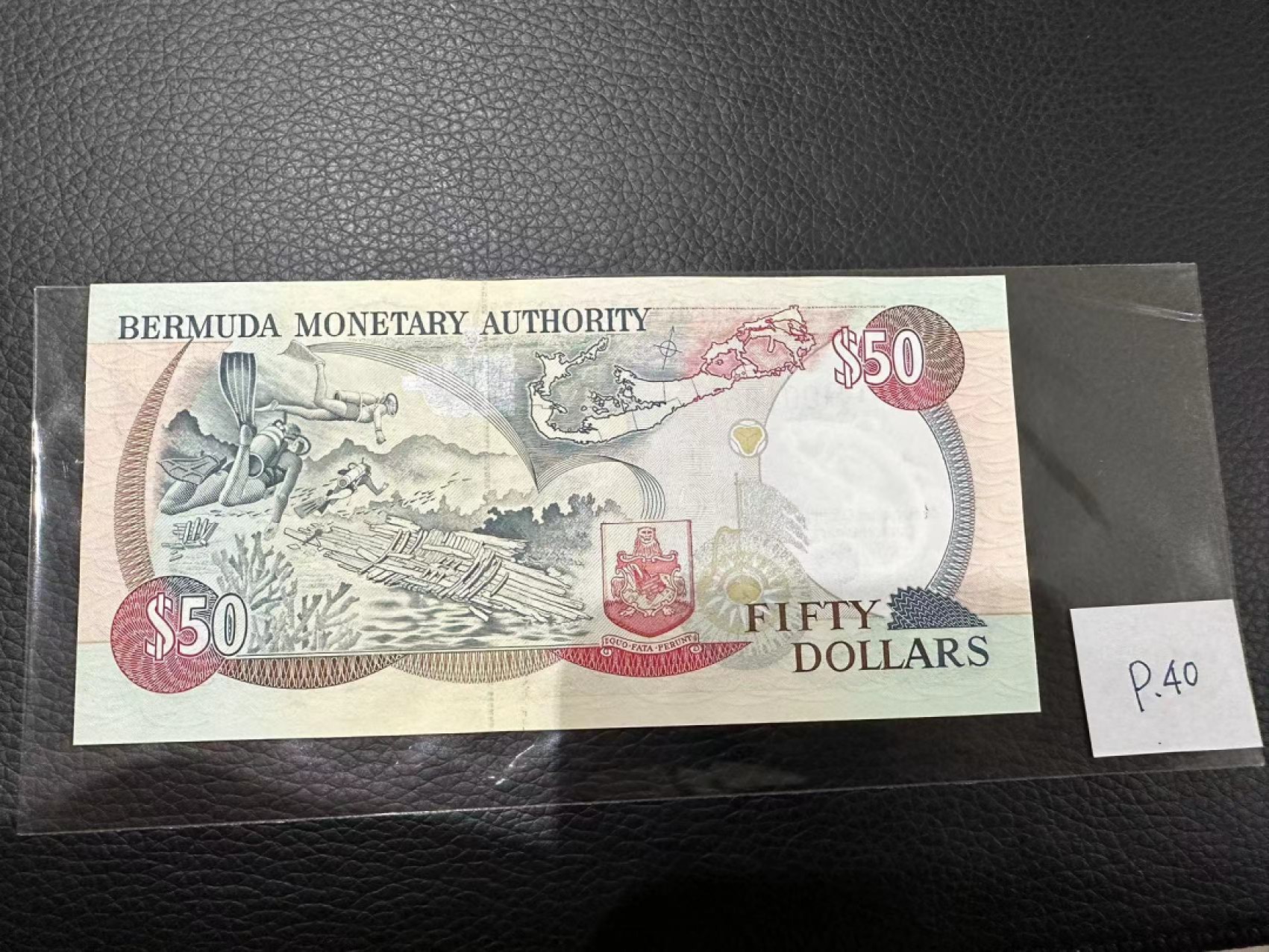 《外钞收藏家》第二百三十期英国女王专场（百慕大与东加勒比）   百慕大1992年50元纪念钞，1867号券	P40    全新UNC