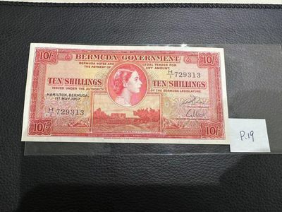 《外钞收藏家》第二百三十期英国女王专场（百慕大与东加勒比） - 百慕大1957年10先令	P19 AU品相 有暗折