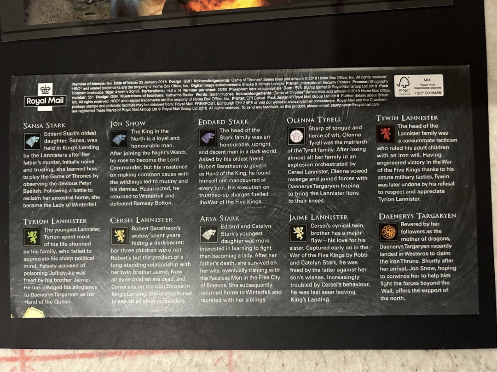 收藏联盟Quantum Auction 第225期拍卖 邮币场 Game of Thrones精美邮票小型张一套