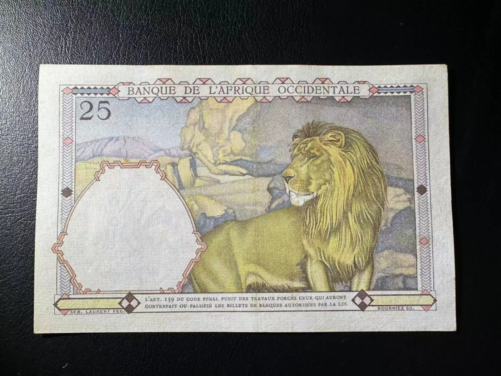 【Blue Auction】✨世界纸币精拍第278期——小年特辑【精】 法属西非 1942年25法郎 大金狮 AU品相