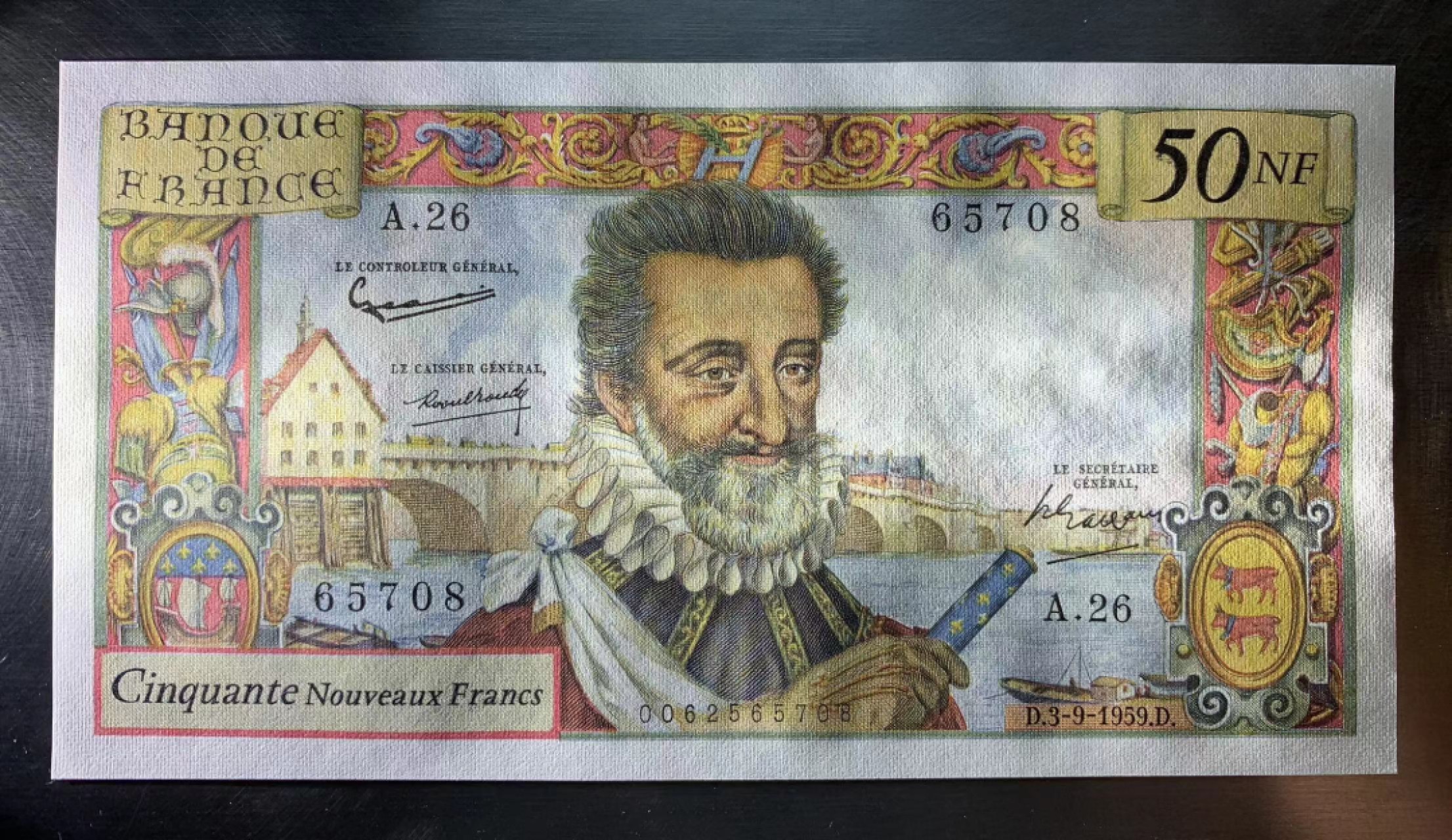 【Blue Auction】✨世界纸币精拍第278期——小年特辑【精】 法国 1959年50新法郎 亨利四世 AU+品相 