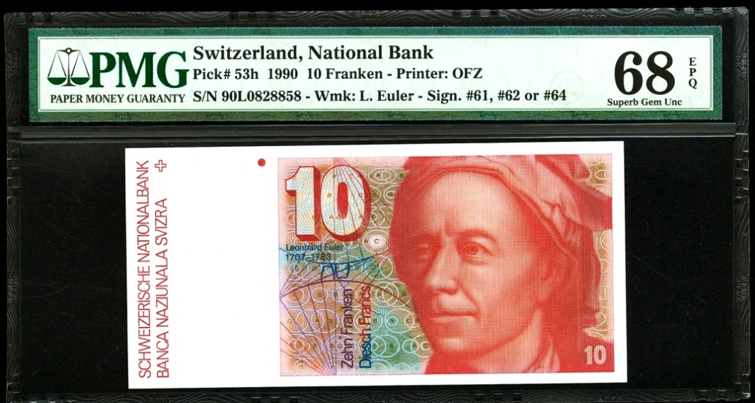 【Blue Auction】✨世界纸币精拍第278期——小年特辑【精】 【无47 冠军分】瑞士 1990年10法郎 PMG68EPQ 超高分 