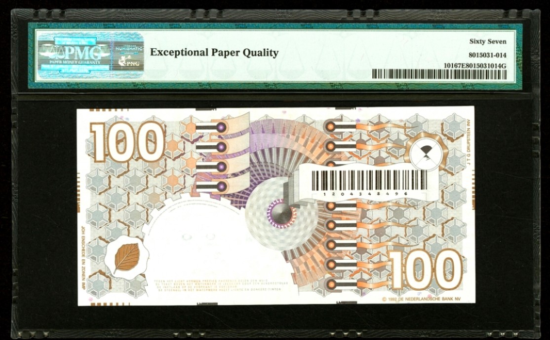 【Blue Auction】✨世界纸币精拍第278期——小年特辑【精】 荷兰 齿轮版 1992年100盾 PMG67EPQ 