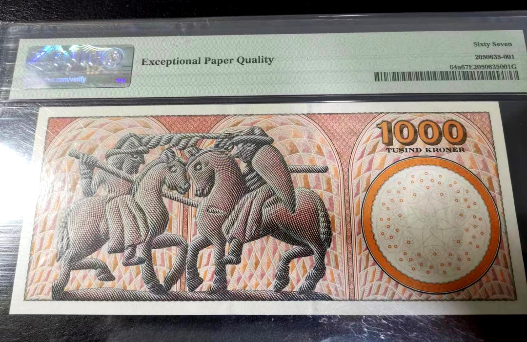 【Blue Auction】✨世界纸币精拍第278期——小年特辑【精】 【稀少签名】丹麦 2004年1000克朗 PMG67EPQ 浮雕版最高值 跟98初版同一签名 非04版常规签名