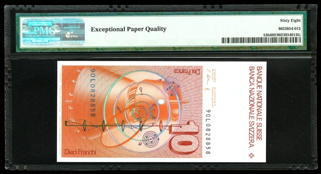 【Blue Auction】✨世界纸币精拍第278期——小年特辑【精】 【无47 冠军分】瑞士 1990年10法郎 PMG68EPQ 超高分 