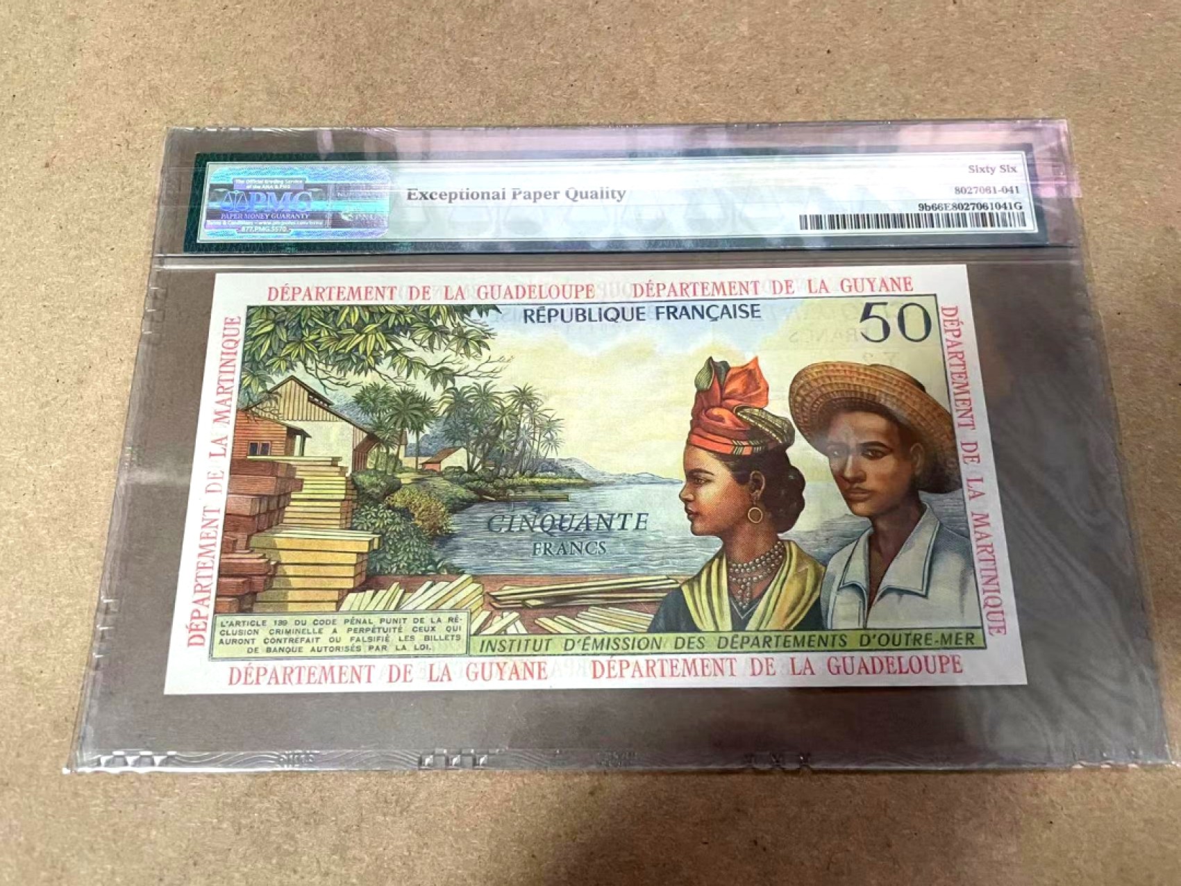 【Blue Auction】✨世界纸币精拍第278期——小年特辑【精】 【无47靓号】法属安的列斯 1964年50法郎 扛香蕉 PMG66EPQ 精美