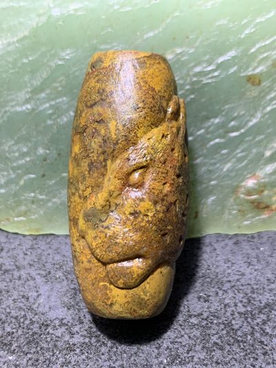 精美原皮亚光战国红玛瑙手工俏色巧雕金钱豹大桶珠一个， - 精美原皮亚光战国红玛瑙手工俏色巧雕金钱豹大桶珠一个，