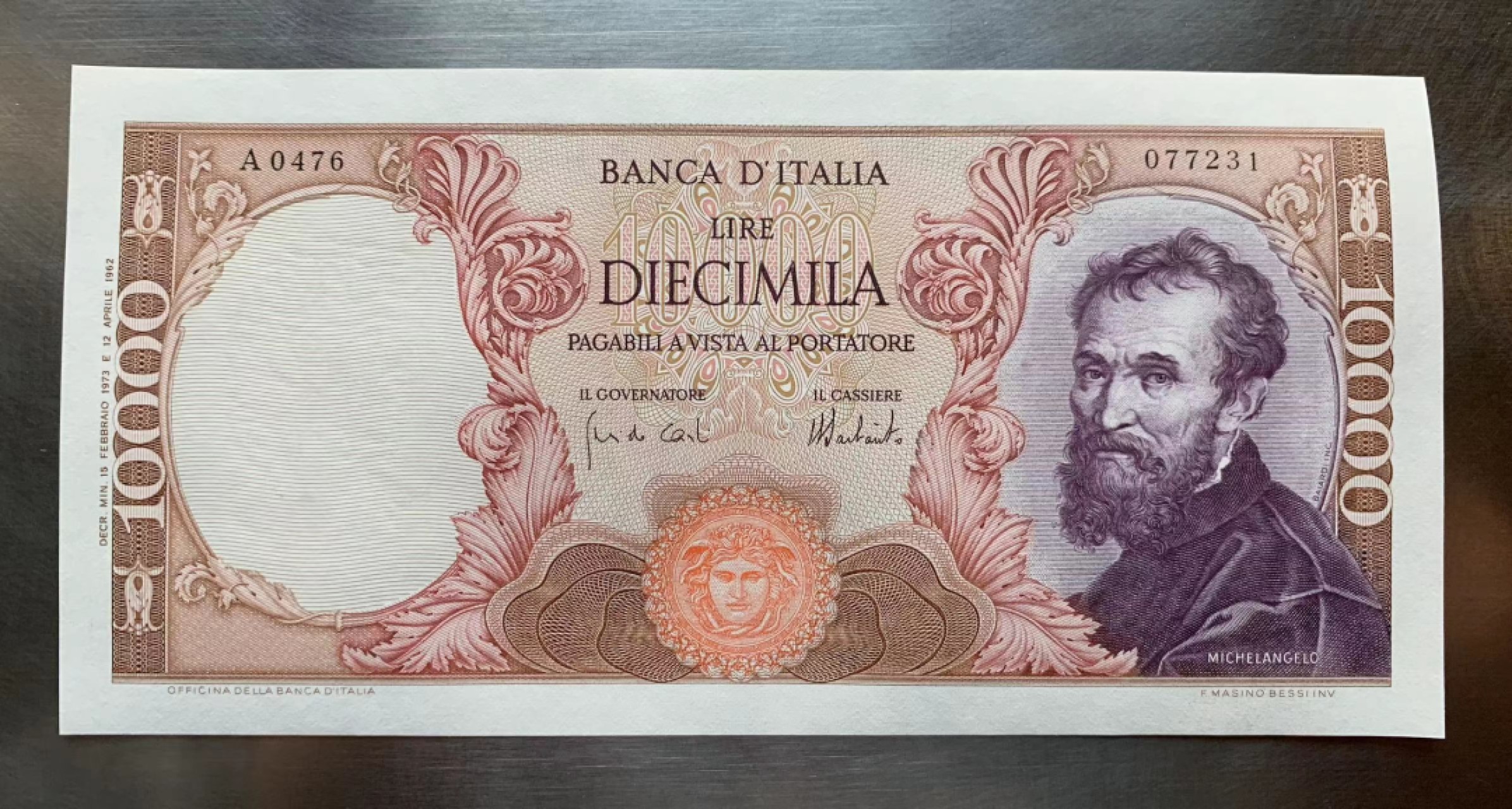 【Blue Auction】✨世界纸币精拍第278期——小年特辑【精】 意大利 1973年10000法郎 米开朗基罗 UNC- 