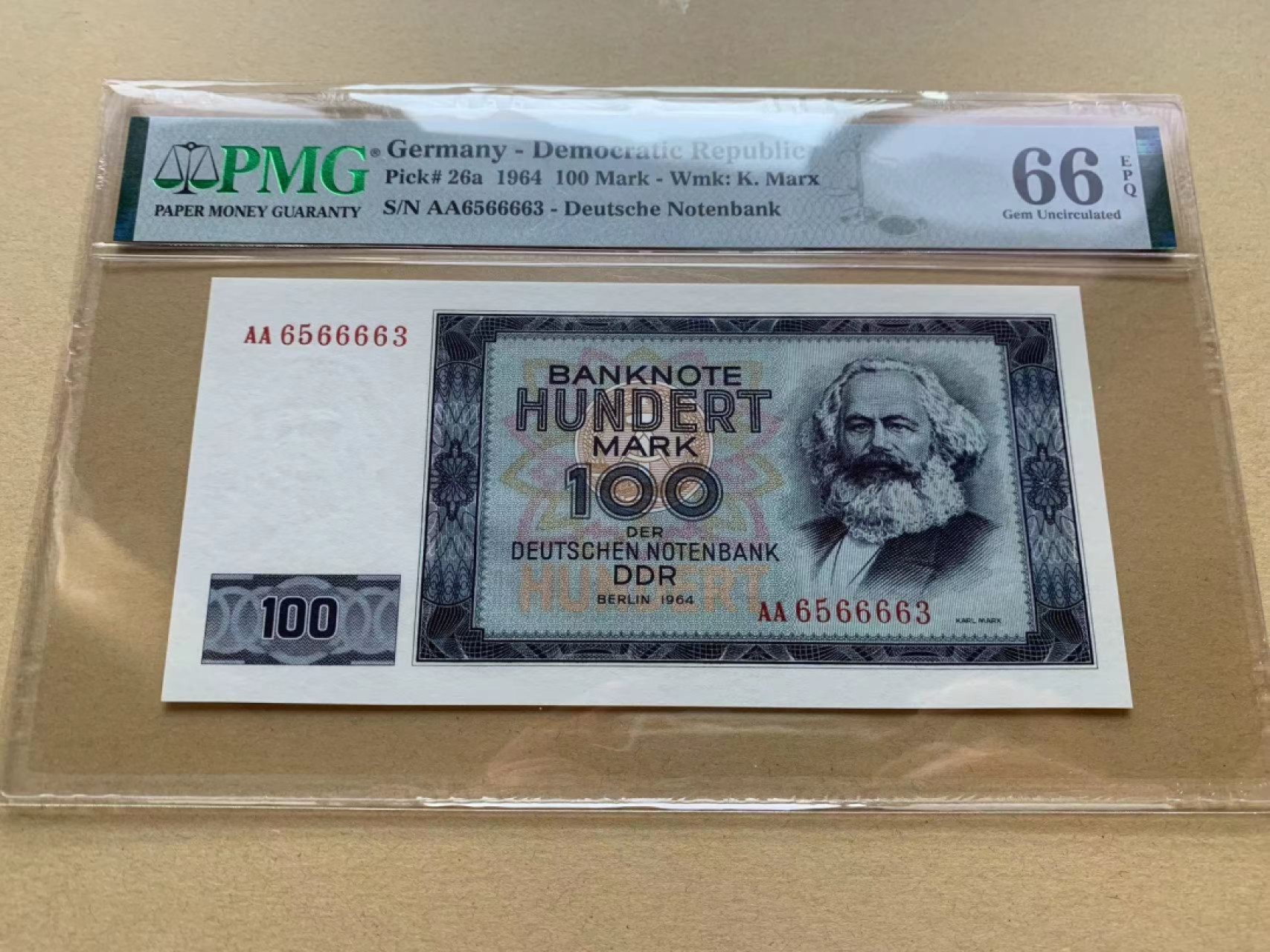 【Blue Auction】✨世界纸币精拍第278期——小年特辑【精】 【AA无47】德国 1964年100马克 马克思 PMG66EPQ 