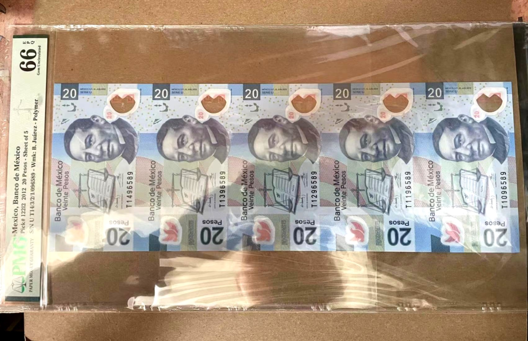 【Blue Auction】✨世界纸币精拍第278期——小年特辑【精】 【四连体】墨西哥 2012年20比索 PMG66EPQ 