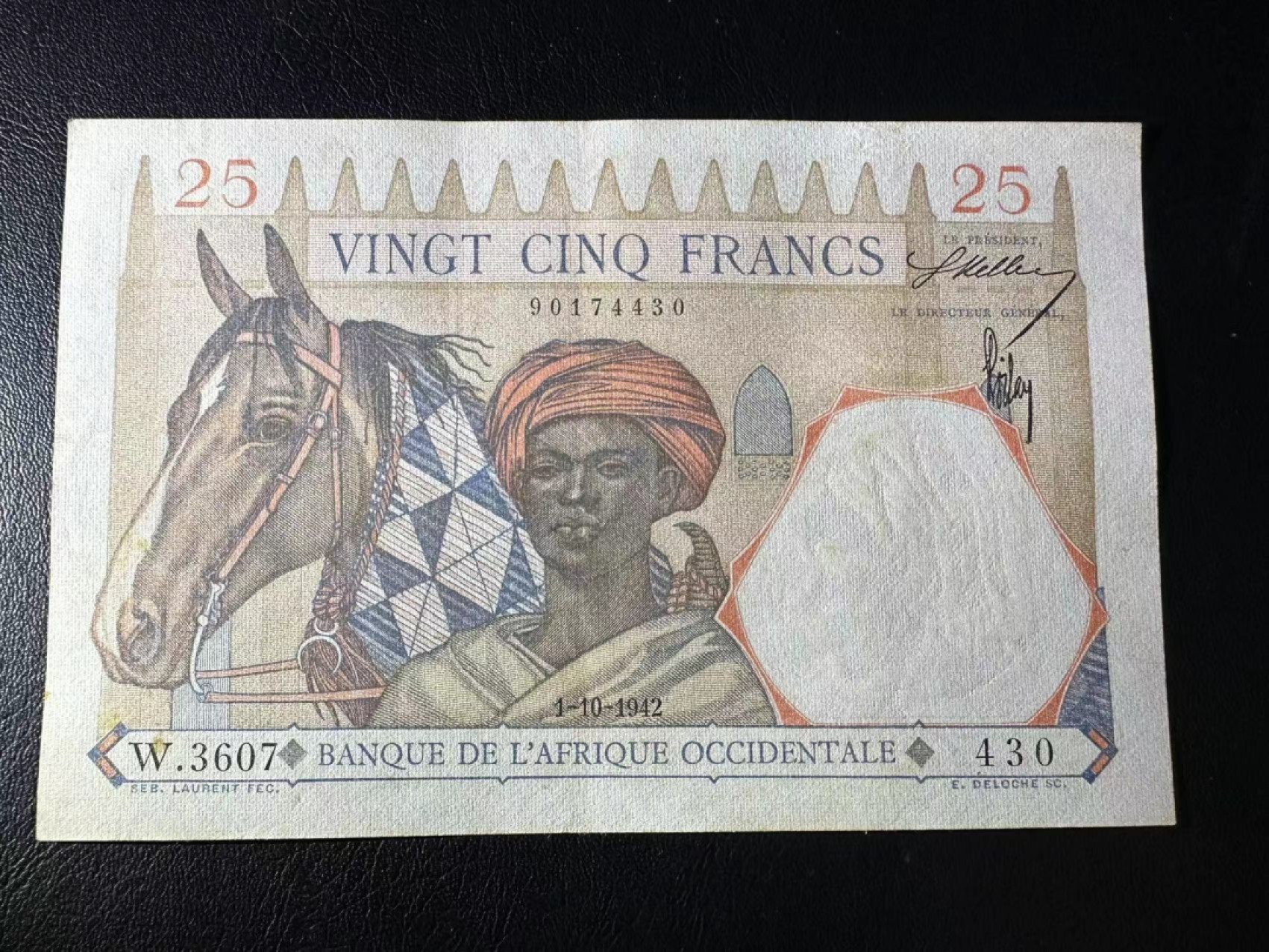 【Blue Auction】✨世界纸币精拍第278期——小年特辑【精】 法属西非 1942年25法郎 大金狮 AU品相