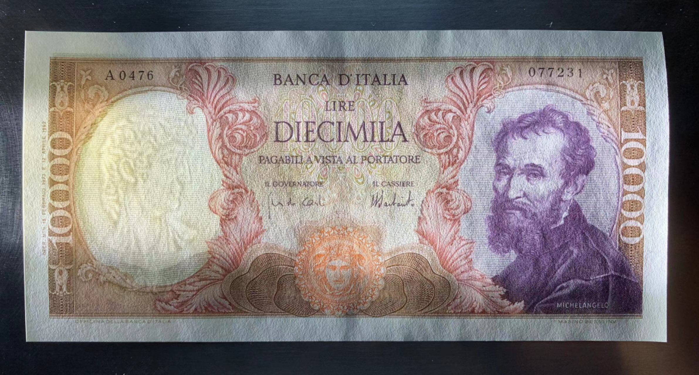 【Blue Auction】✨世界纸币精拍第278期——小年特辑【精】 意大利 1973年10000法郎 米开朗基罗 UNC- 