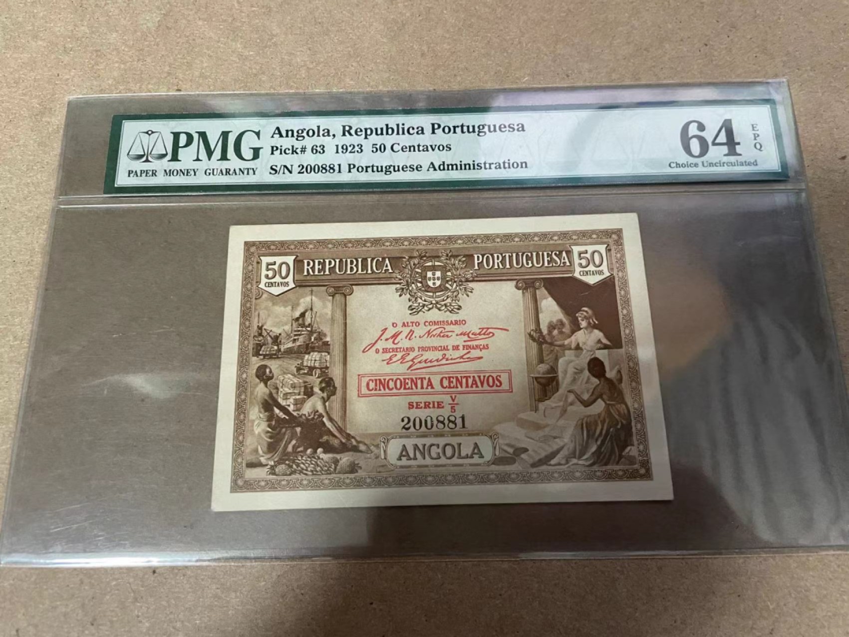 【Blue Auction】✨世界纸币精拍第278期——小年特辑【精】 【无47 百年风云】安哥拉 1923年50分 殖民色彩浓重 背面大场景 PMG64EPQ 