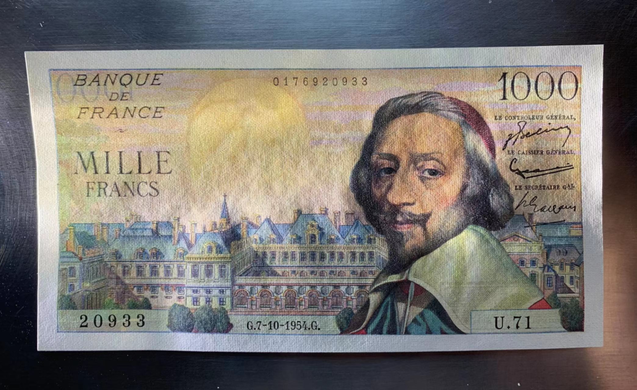 【Blue Auction】✨世界纸币精拍第278期——小年特辑【精】 法国 1954年1000法郎 改值前 红衣主教 UNC-针孔