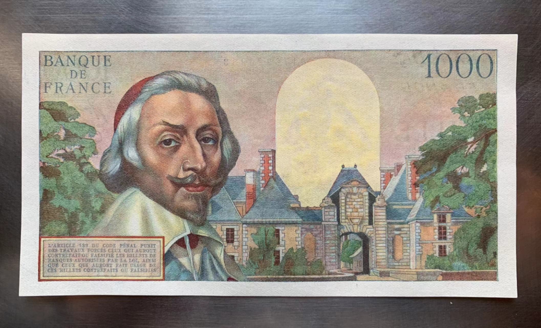 【Blue Auction】✨世界纸币精拍第278期——小年特辑【精】 法国 1954年1000法郎 改值前 红衣主教 UNC-针孔