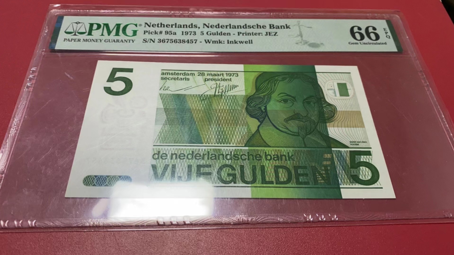 【Blue Auction】✨世界纸币精拍第278期——小年特辑【精】 荷兰 1973年5盾 PMG66EPQ 