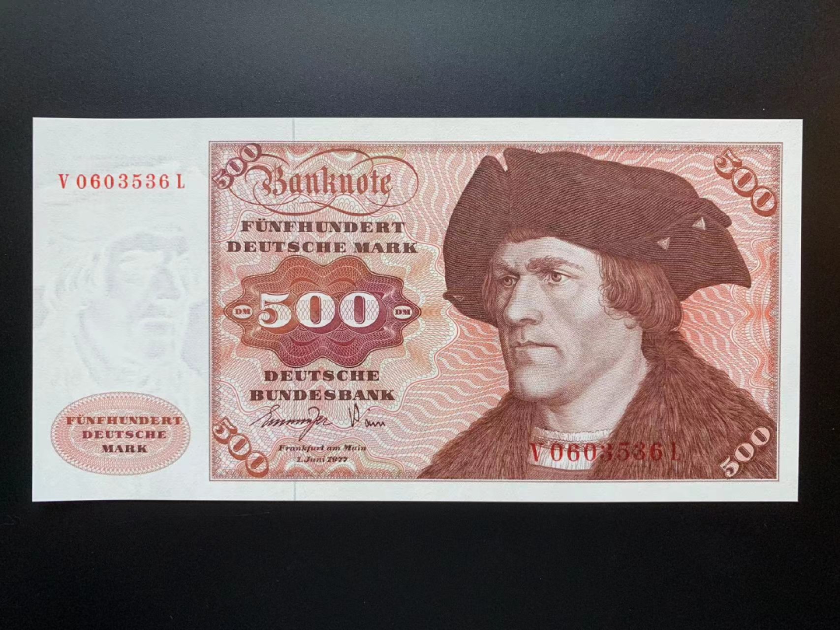 【Blue Auction】✨世界纸币精拍第278期——小年特辑【精】 【无47】德国 1977年500马克 经典大副 全新UNC 雕刻精美