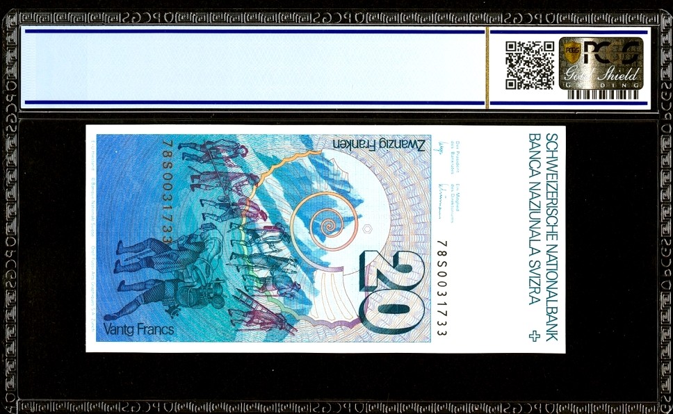 【Blue Auction】✨世界纸币精拍第278期——小年特辑【精】 【p55a 初版】瑞士 1978年20法郎 PCGS67EPQ 高分