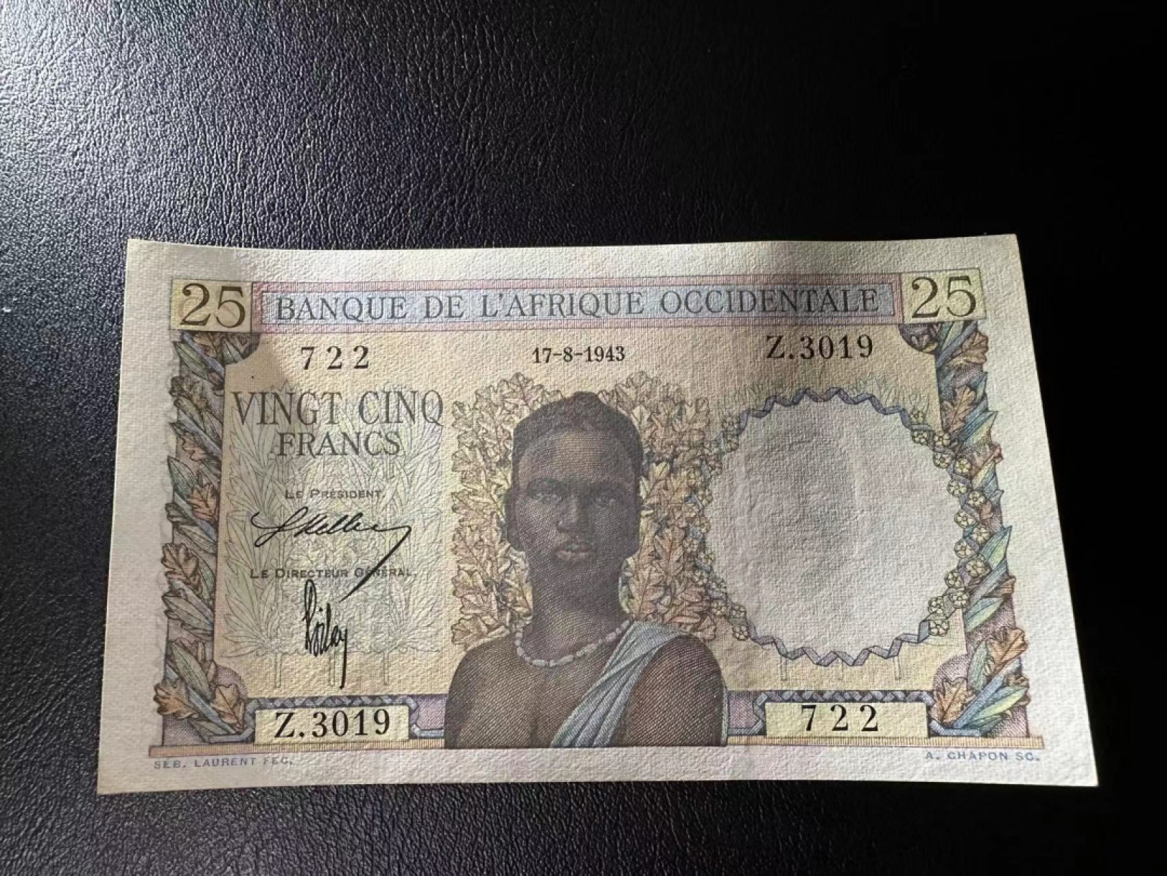 【Blue Auction】✨世界纸币精拍第278期——小年特辑【精】 法属西非 1943年25法郎 UNC- 