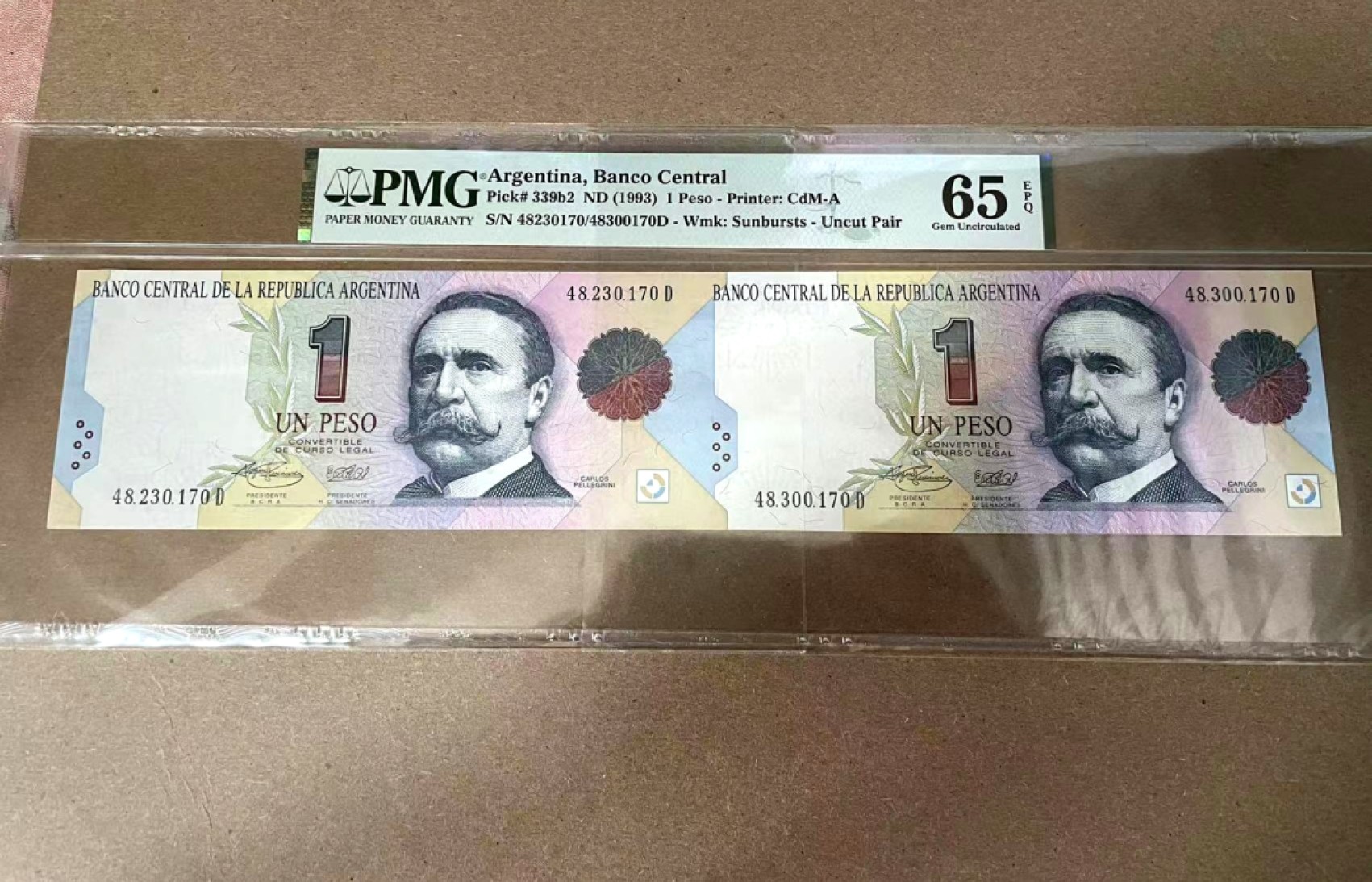 【Blue Auction】✨世界纸币精拍第278期——小年特辑【精】 【两连体】阿根廷 1993年1比索 PMG65EPQ 